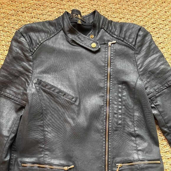 7 For All Mankind XS Coated Black Moto Jacket - Picture 2 of 5